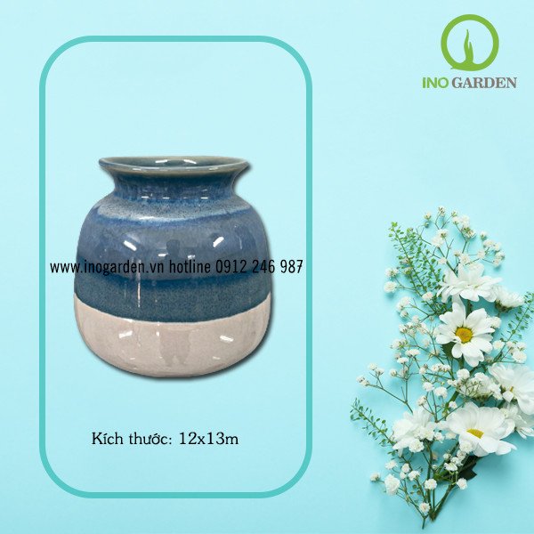 BÌNH HOA GỐM BIỂN XANH CÁT TRẮNG MS05