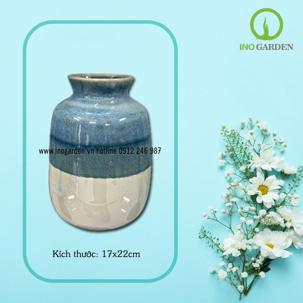 BÌNH HOA GỐM BIỂN XANH CÁT TRẮNG MS03 2