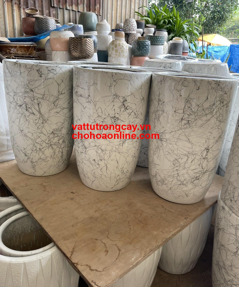 Chậu Trồng Cây Men Sứ Hình Bom Vân Đá 3