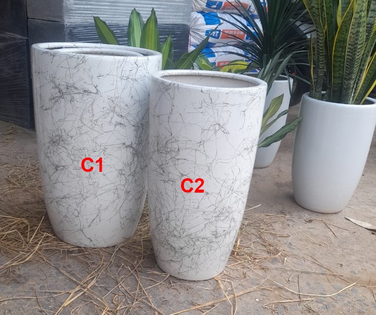 Chậu Trồng Cây Men Sứ Hình Bom Vân Đá