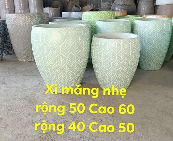 Chậu Xi Măng Nhẹ Hoa Văn Chiếc Lá 50×60