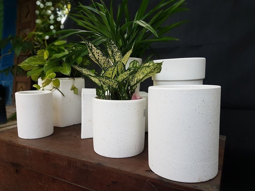 Chậu Xi Măng Đá Mài Hình Trụ Tròn Đường Kính 20cm 3