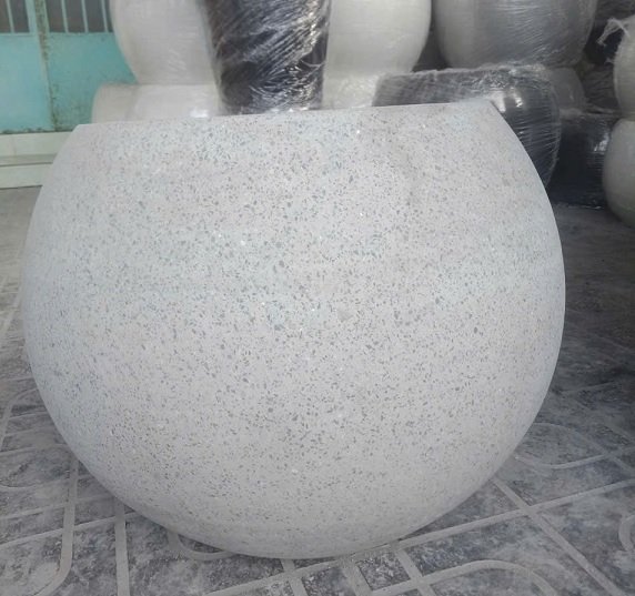 Chậu Xi Măng Đá Mài Trồng Cây Hình Gáo Dừa