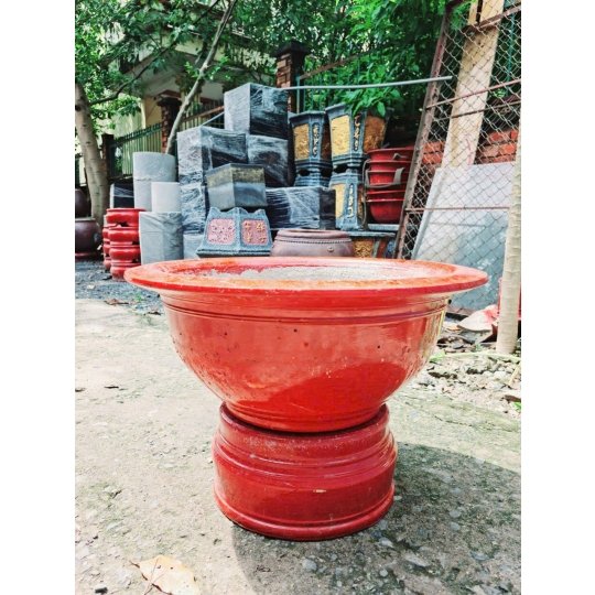 Chậu xi măng đỏ tròn truyền thống 30cm