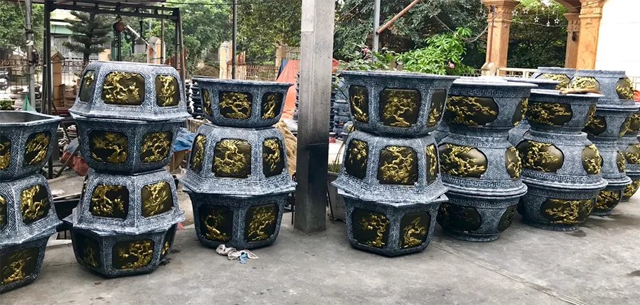Chậu xi măng giả đá tròn trồng cây 35cm