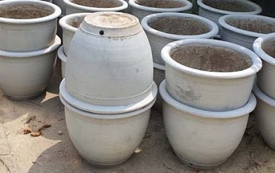 Chậu xi măng trắng tròn truyền thống 60cm