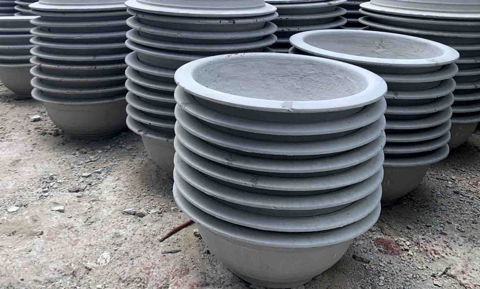 Chậu xi măng trắng tròn truyền thống 80cm