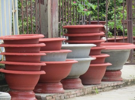 Chậu xi măng trắng tròn truyền thống 90cm