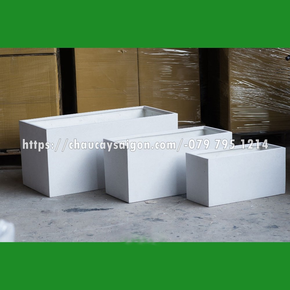 Chậu composite chữ nhật trắng mờ