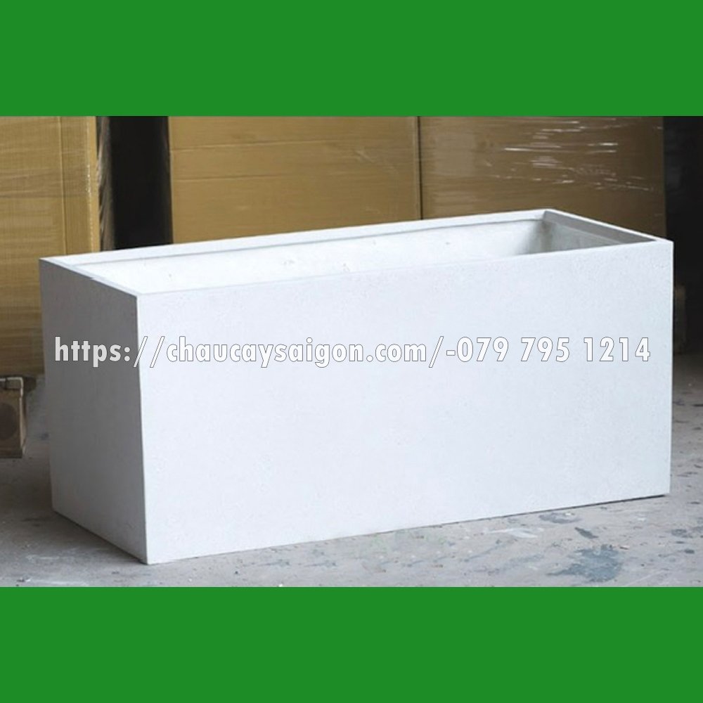 Chậu composite chữ nhật trắng mờ 2