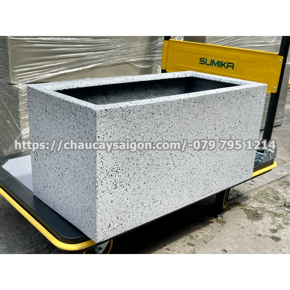 Chậu composite chữ nhật xám giả đá 3
