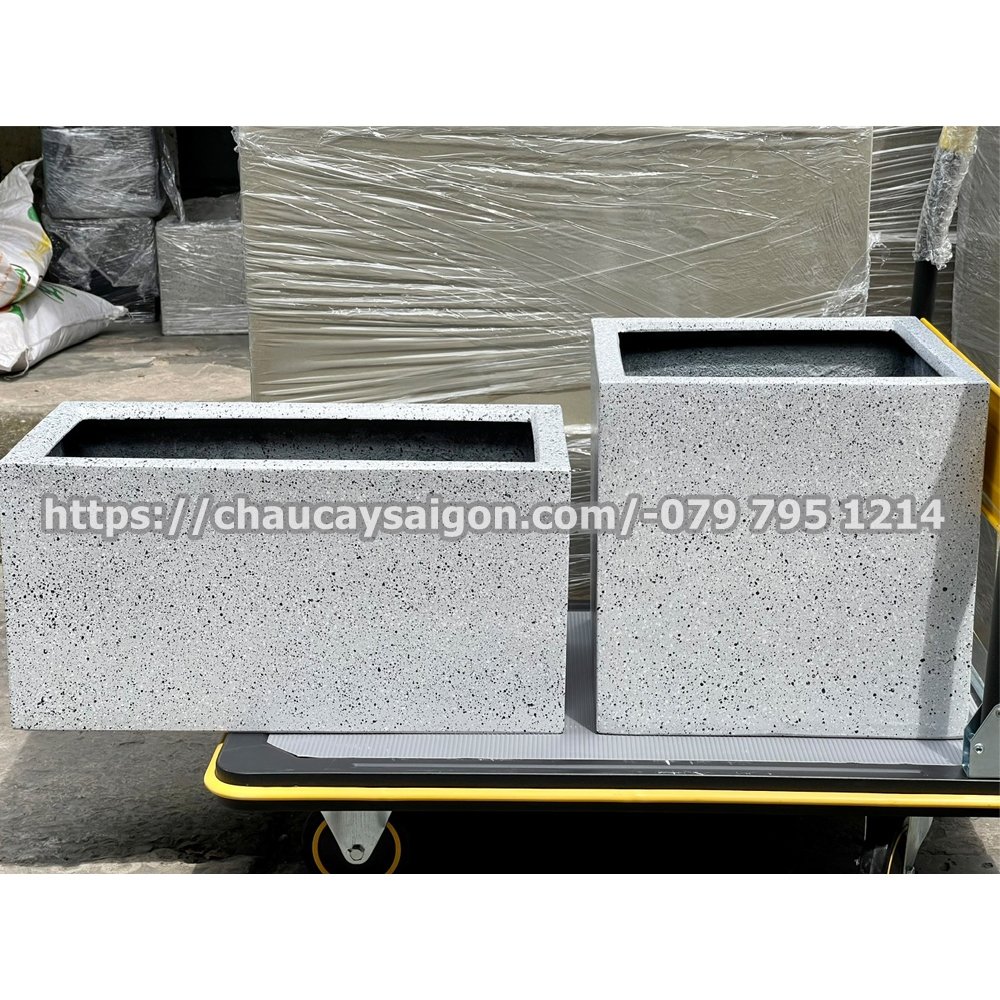 Chậu composite chữ nhật xám giả đá 2