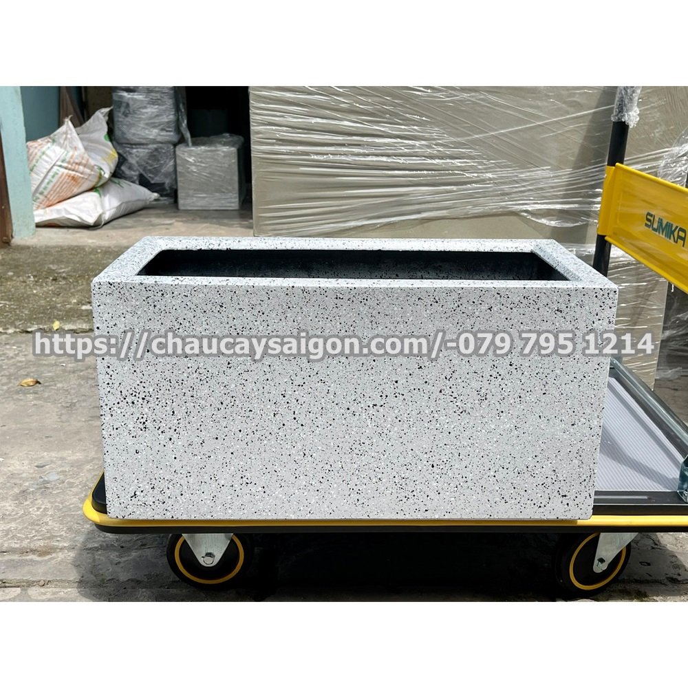 Chậu composite chữ nhật xám giả đá