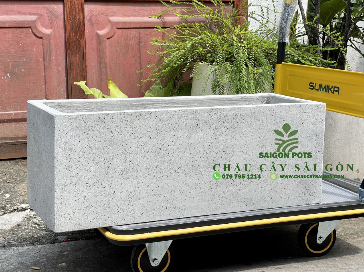 Chậu xi măng chữ nhật màu xám 048 2