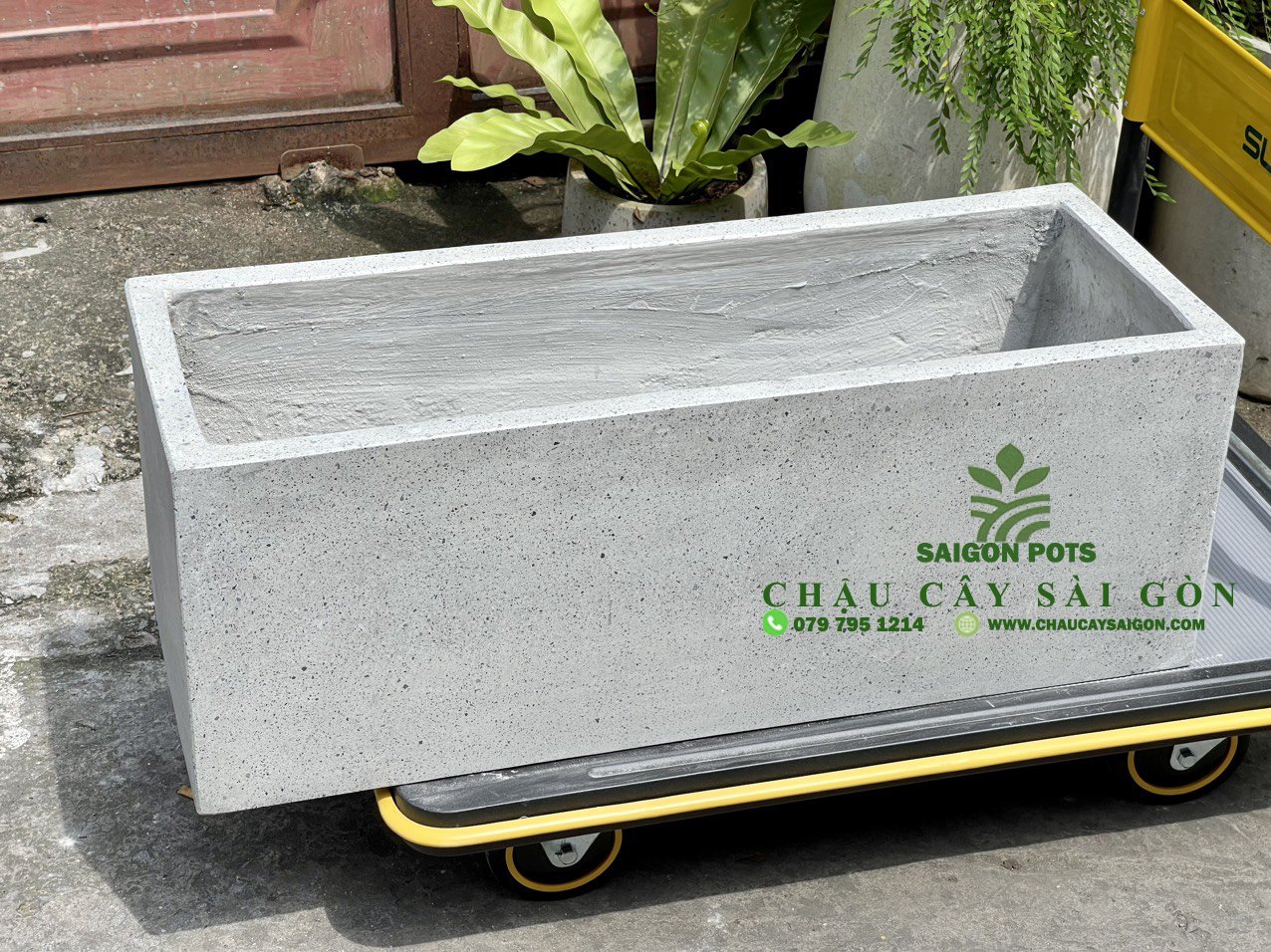 Chậu xi măng chữ nhật màu xám 048 3