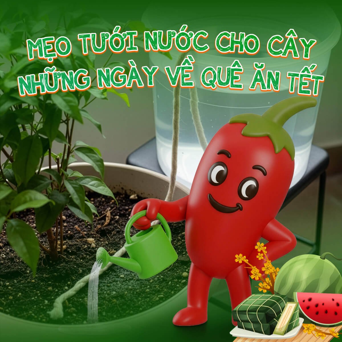 Mẹo tưới nước cho cây khi về quê ngày Tết