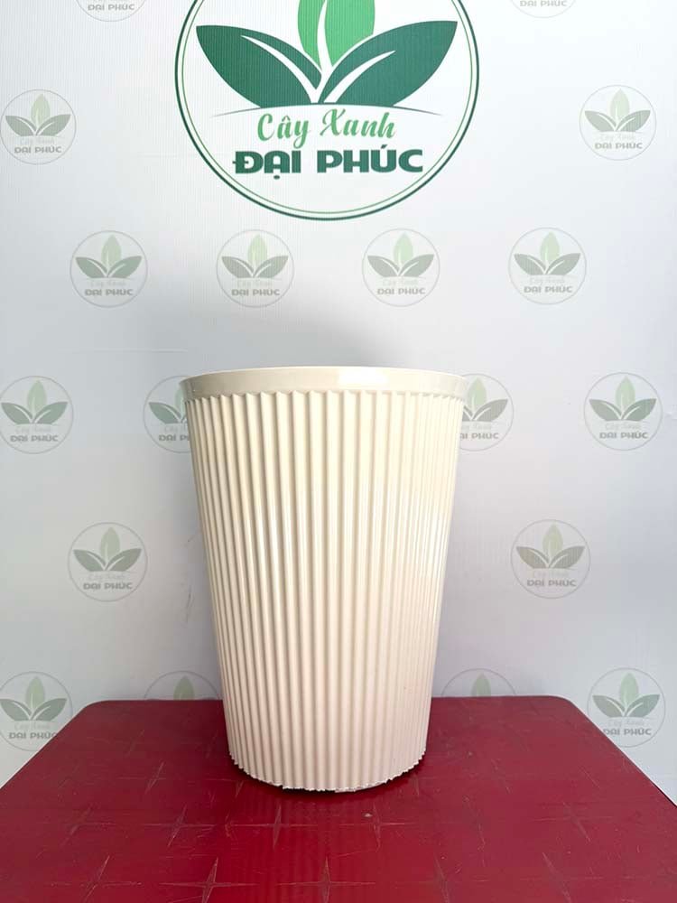 Chậu Nhựa Sọc Trắng 31x40cm – Thanh Thoát, Dễ Phối Cây Nội Thất